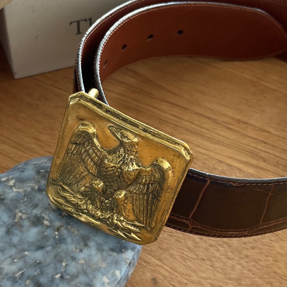 Ralph Lauren Genuine Alligator Belt with Brass Eagle Buckle - Size 28